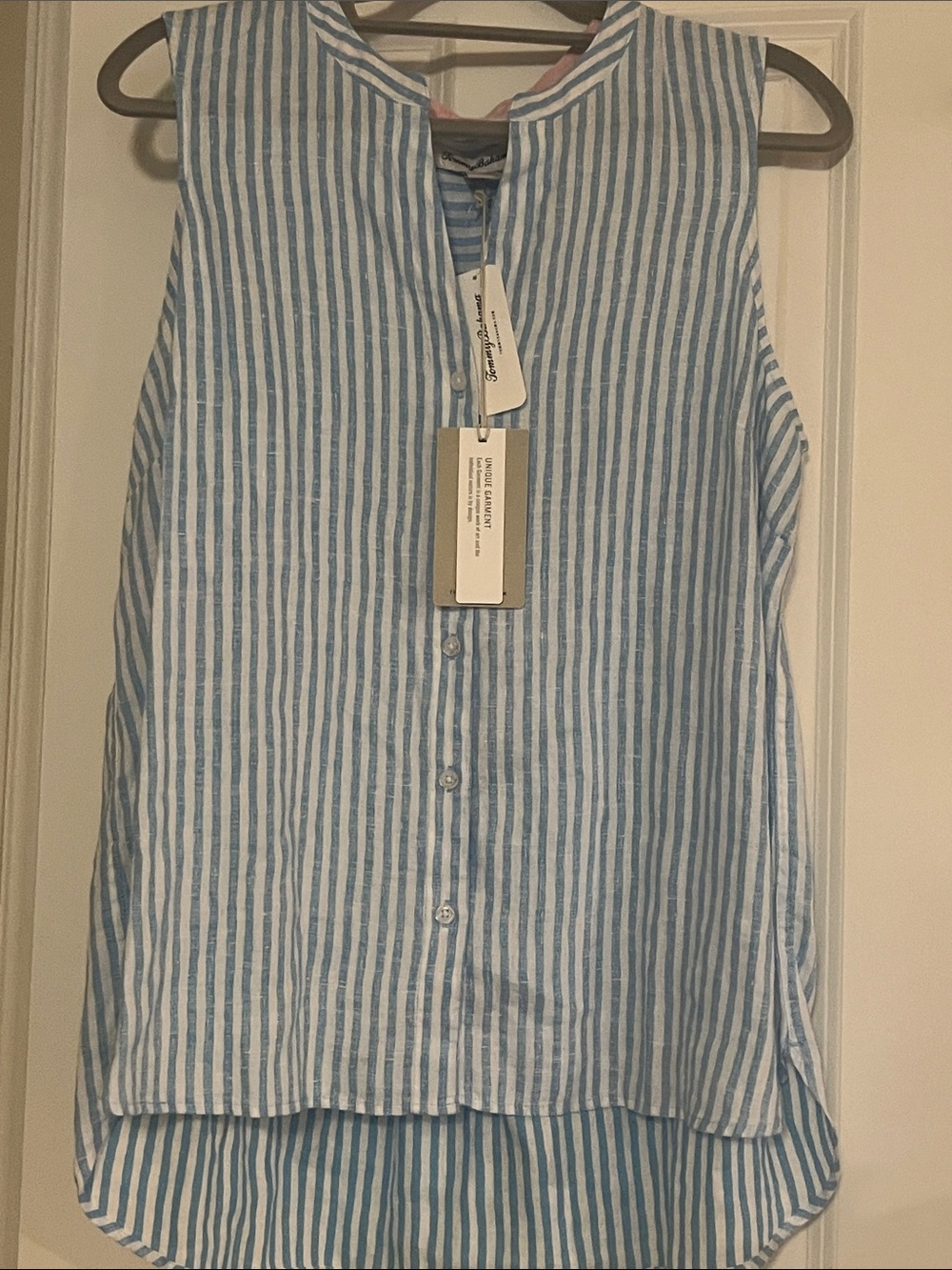 Tommy Bahama Light Blue & White Striped Sleeveless Button-Front Top NWT SZ L